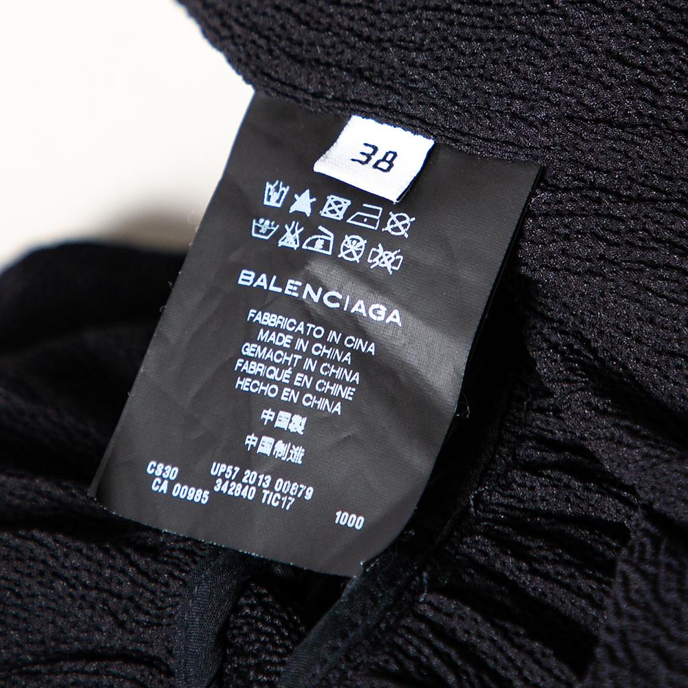 Balenciaga Black Textured Silk Contrast Overlay Detailed Sleeveless Mini Dress M In Good Condition For Sale In Dubai, Al Qouz 2