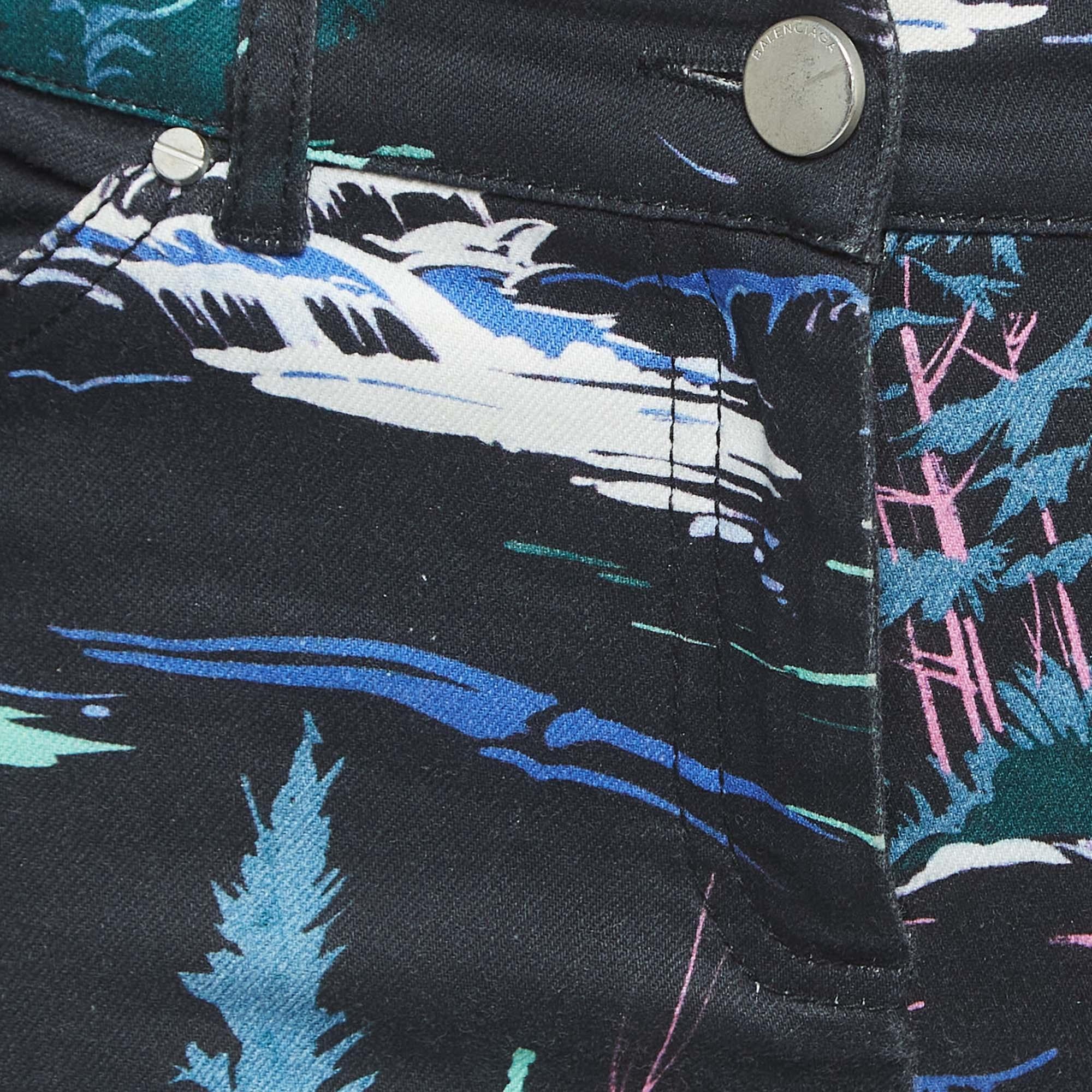 Balenciaga Black Tree Print Denim Skinny Jeans M Waist 30'' In Fair Condition In Dubai, Al Qouz 2