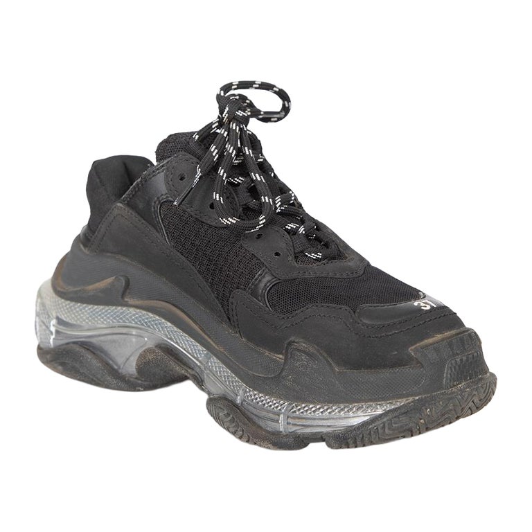 Balenciaga Black Triple S Chunky Embroidered Trainers Size IT 37