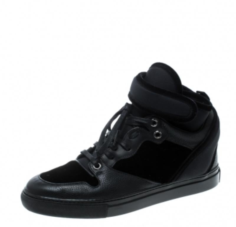 Balenciaga Schwarz Samt und Leder High Top Sneakers Größe 37 Damen im Angebot
