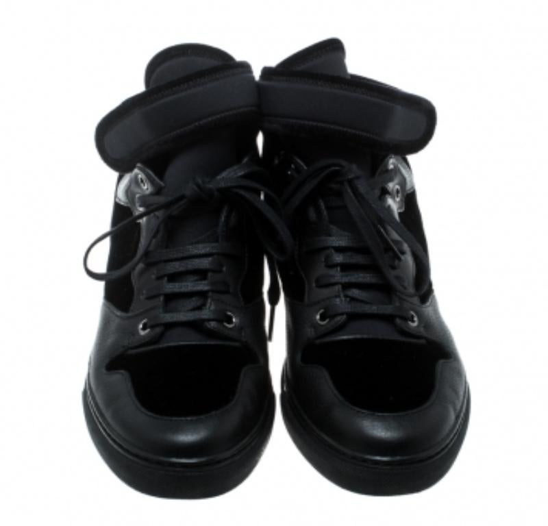 Balenciaga Schwarz Samt und Leder High Top Sneakers Größe 37 im Angebot 2