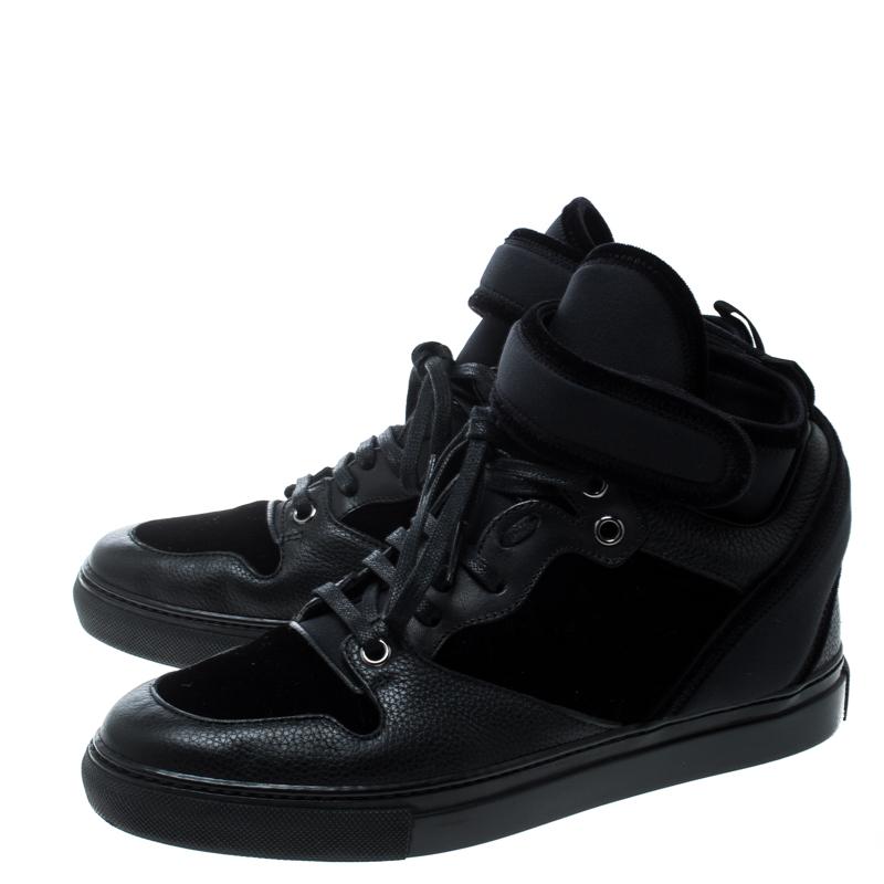 Women's Balenciaga Black Velvet and Leather High Top Sneakers Size 37 For Sale