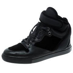 Balenciaga Black Velvet and Leather High Top Sneakers Size 37