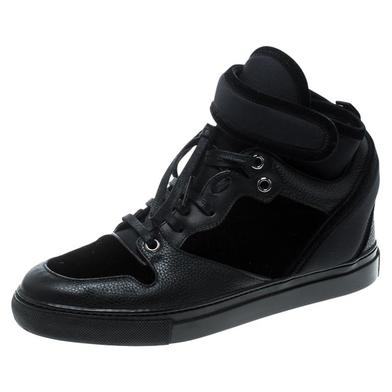 Balenciaga Black Velvet and Leather High Top Sneakers Size 37 For Sale ...