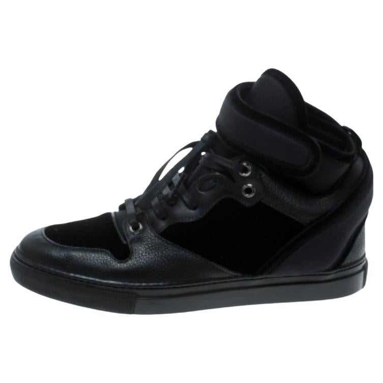 Balenciaga Schwarz Samt und Leder High Top Sneakers Größe 37