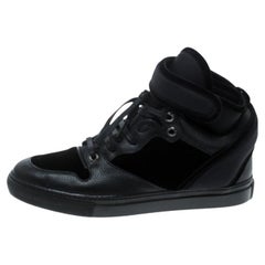 Balenciaga Black Velvet and Leather High Top Sneakers Size 37