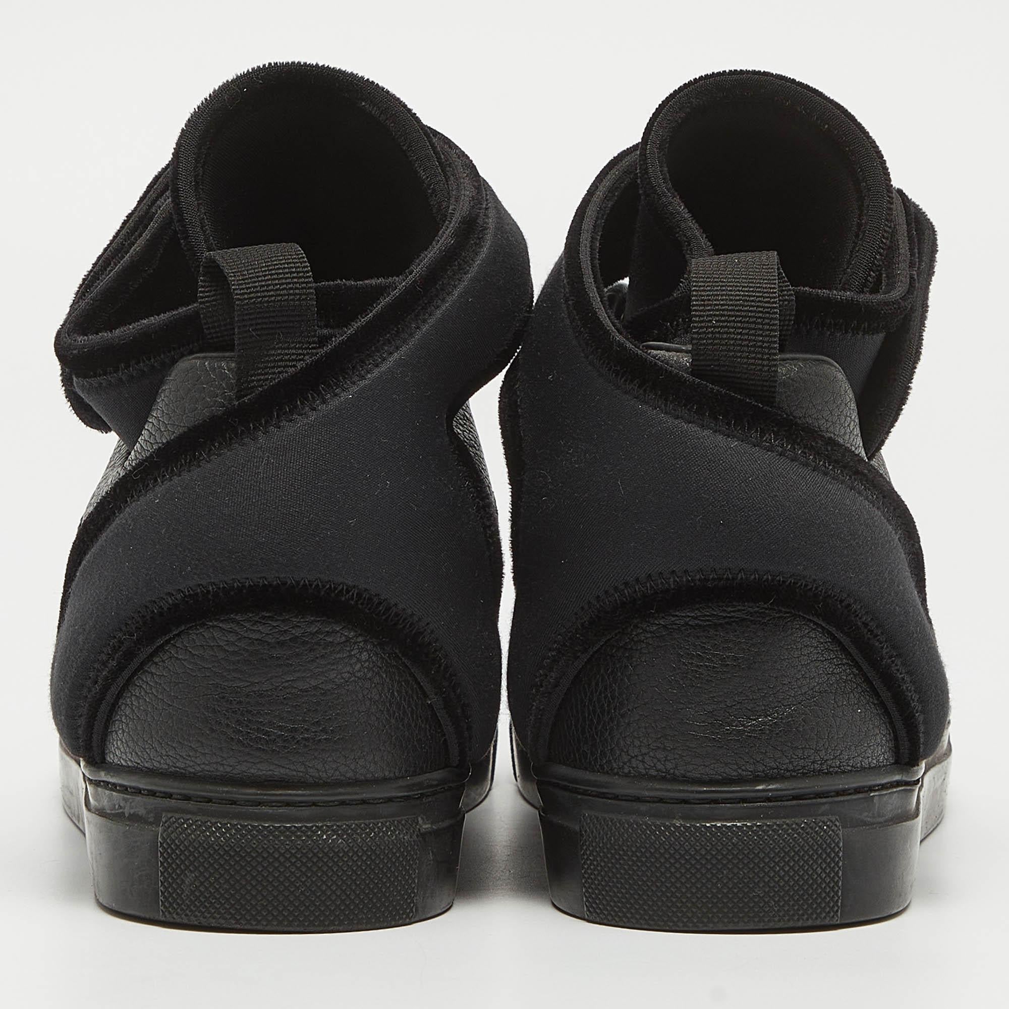Balenciaga Black Velvet and Leather Velcro Strap High Top Sneakers Size 36 For Sale 1