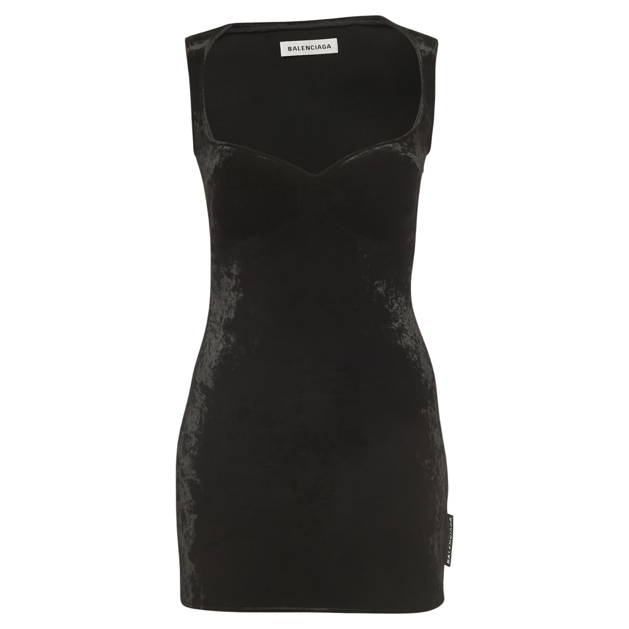 Balenciaga Black Velvet Sleeveless Mini Dress M For Sale