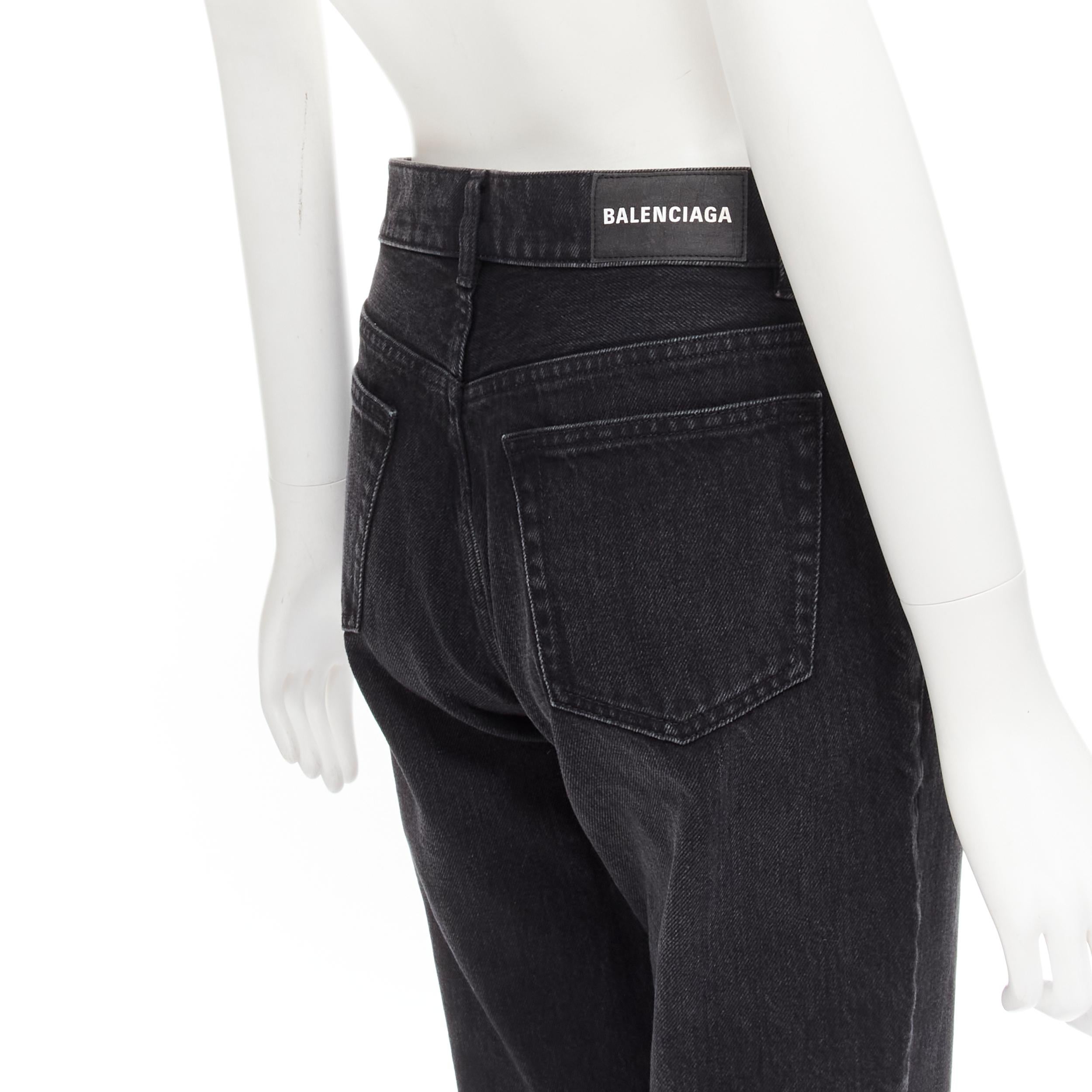 Women's BALENCIAGA black washed denim exposed buttons 5-pocket high waisted jeans 28