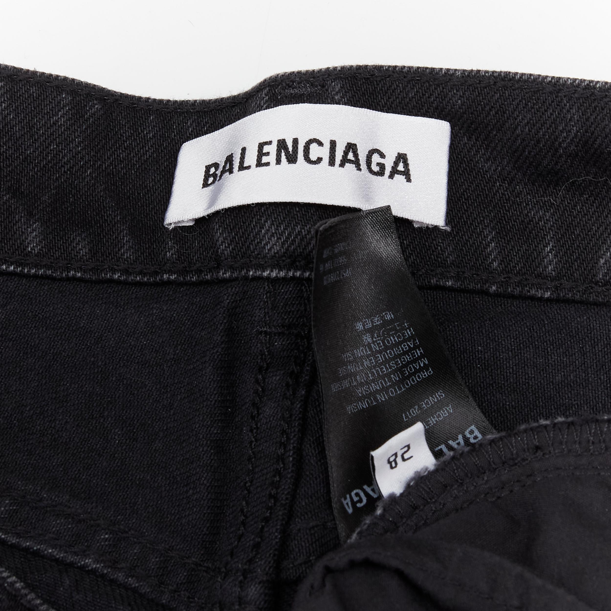 BALENCIAGA black washed denim exposed buttons 5-pocket high waisted jeans 28