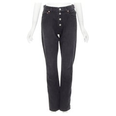 BALENCIAGA black washed denim exposed buttons 5-pocket high waisted jeans 28"