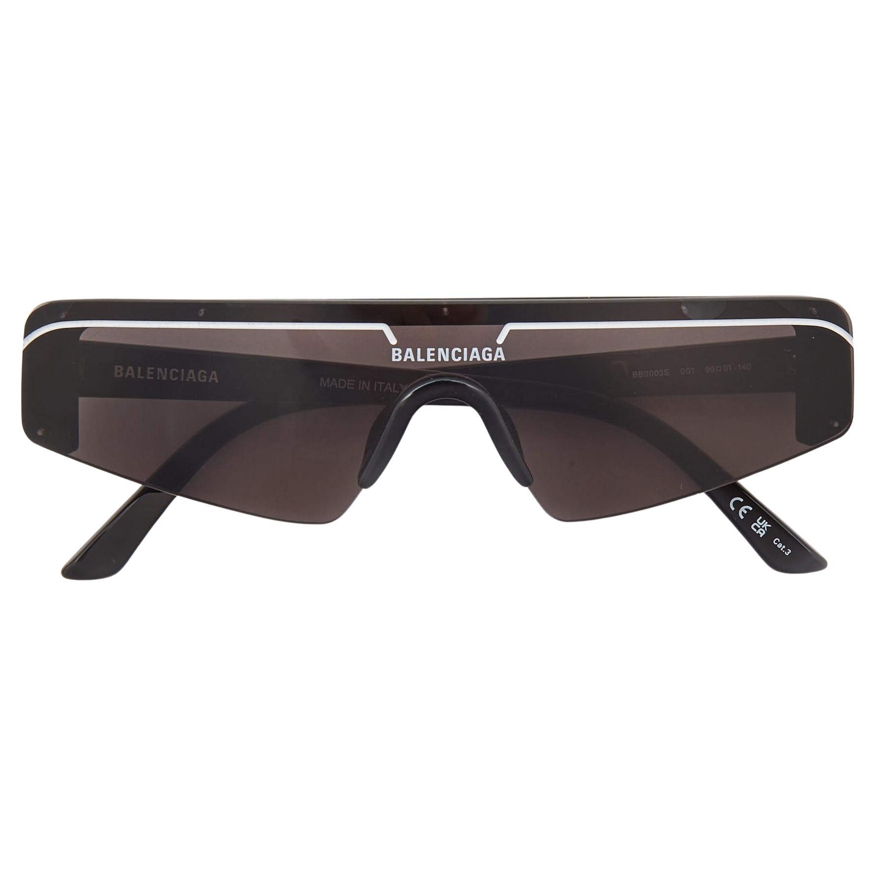 Balenciaga Black/White BB0003S Ski Reflection Shield Sunglasses en vente