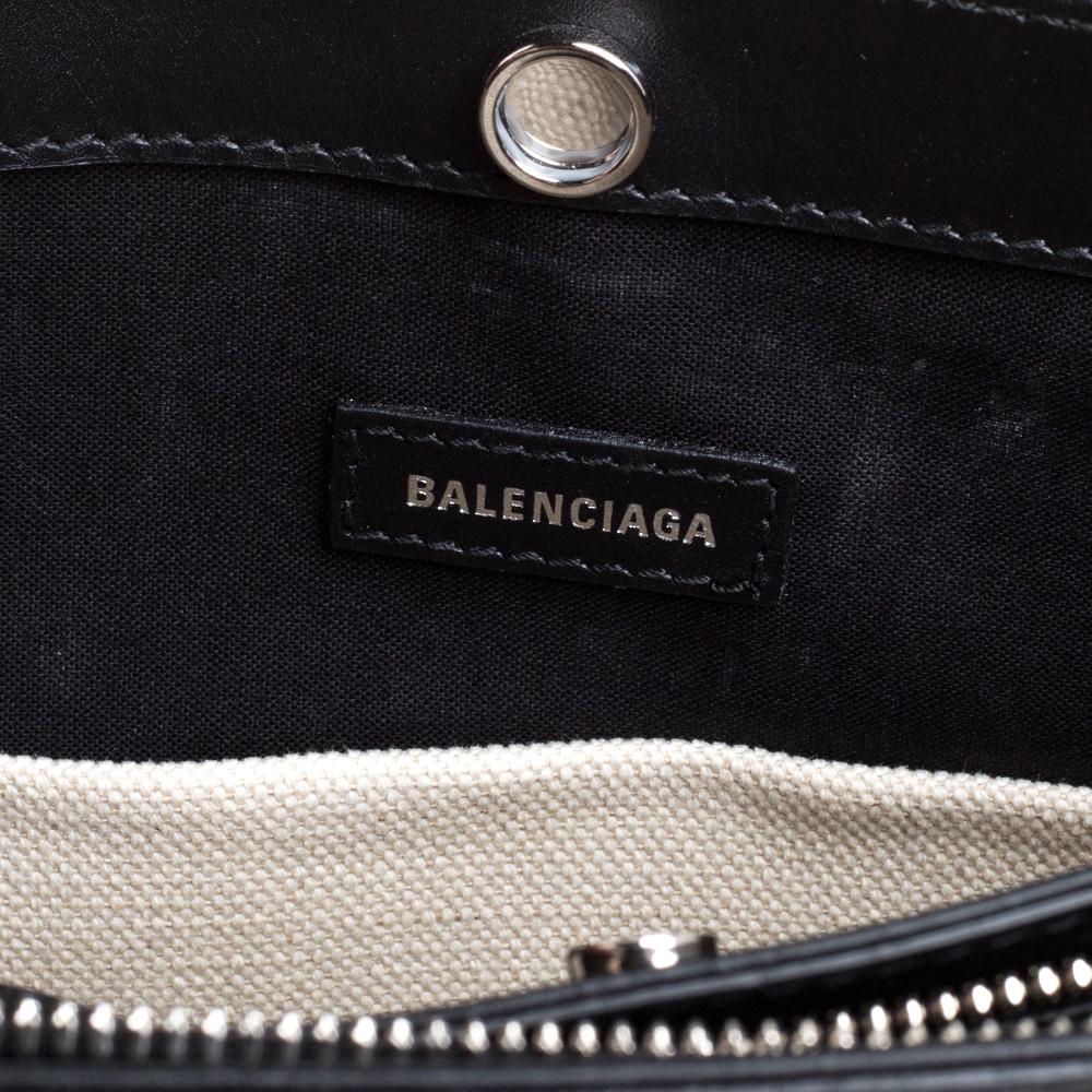 Balenciaga Black/White Canvas and Leather Navy Pouch Crossbody Bag 6