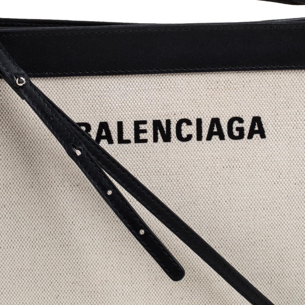 Balenciaga Black/White Canvas and Leather Navy Pouch Crossbody Bag 2