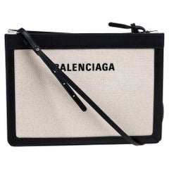 Balenciaga Black/White Canvas and Leather Navy Pouch Crossbody Bag