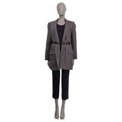 BALENCIAGA black & white cashmere TWEED BELTED Jacket 40 M