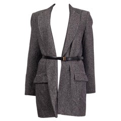 BALENCIAGA black & white cashmere TWEED BELTED Jacket 40 M