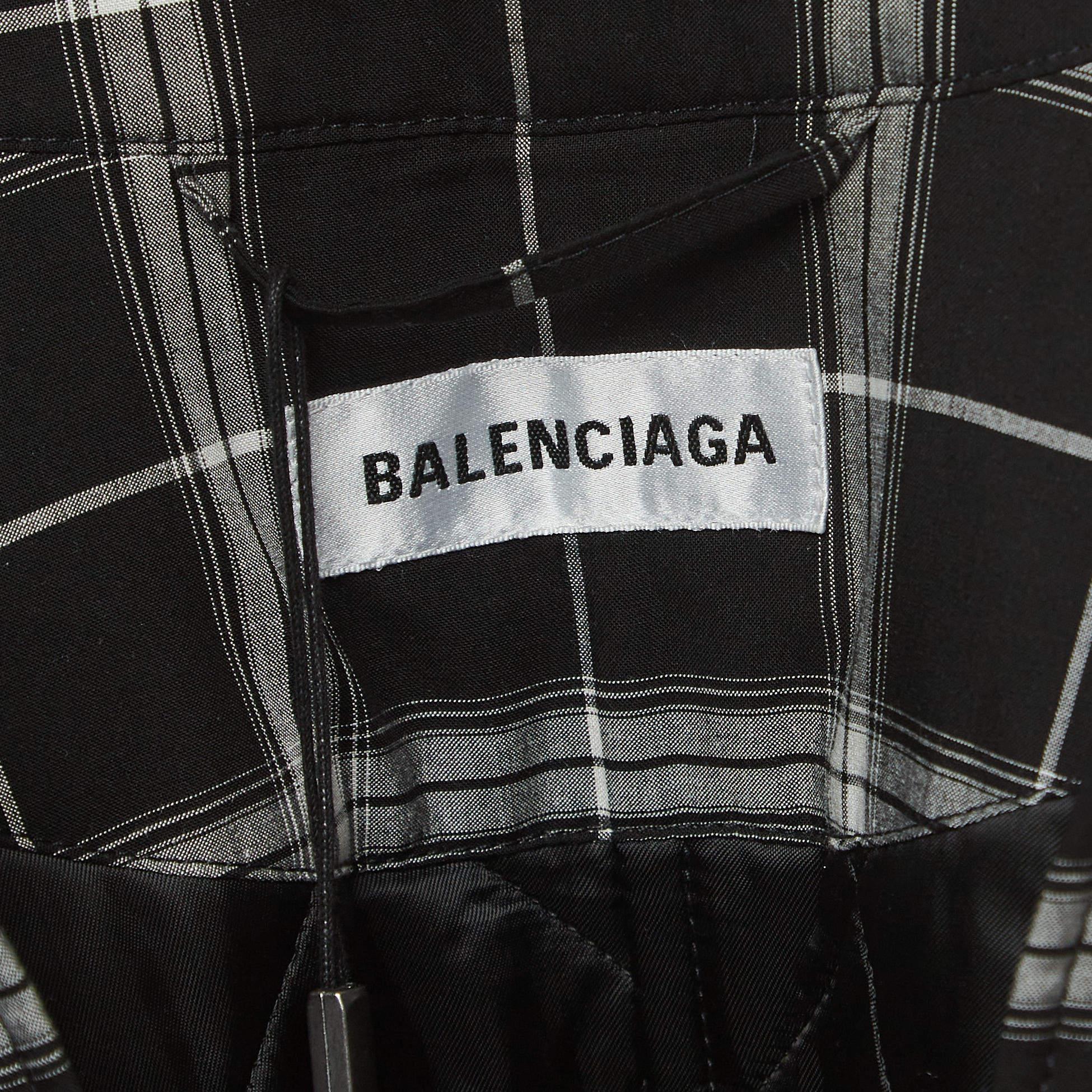 Men's Balenciaga Black/White Checked Lyocell Blend Padded Shirt S For Sale