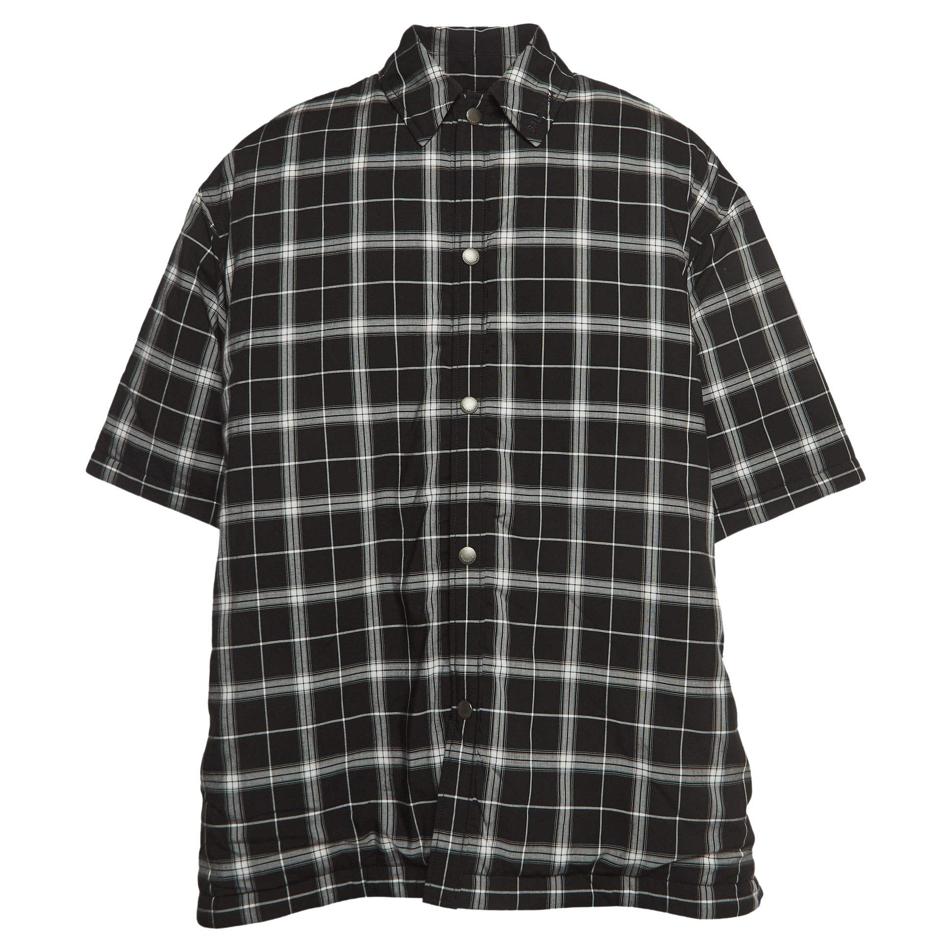 Balenciaga Black/White Checked Lyocell Blend Padded Shirt S For Sale