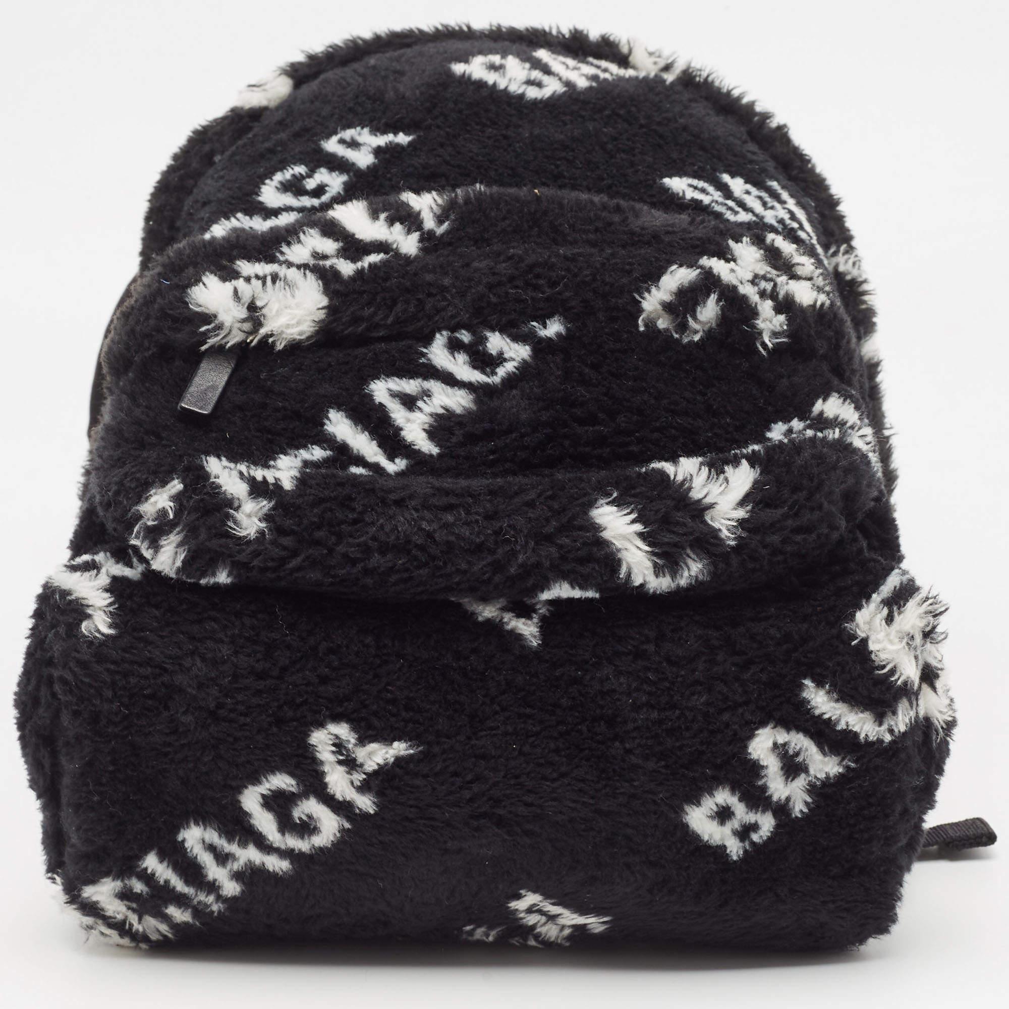 Balenciaga Black/White Faux Fur Small Everyday Backpack 1