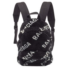 Balenciaga Black/White Faux Fur Small Everyday Backpack