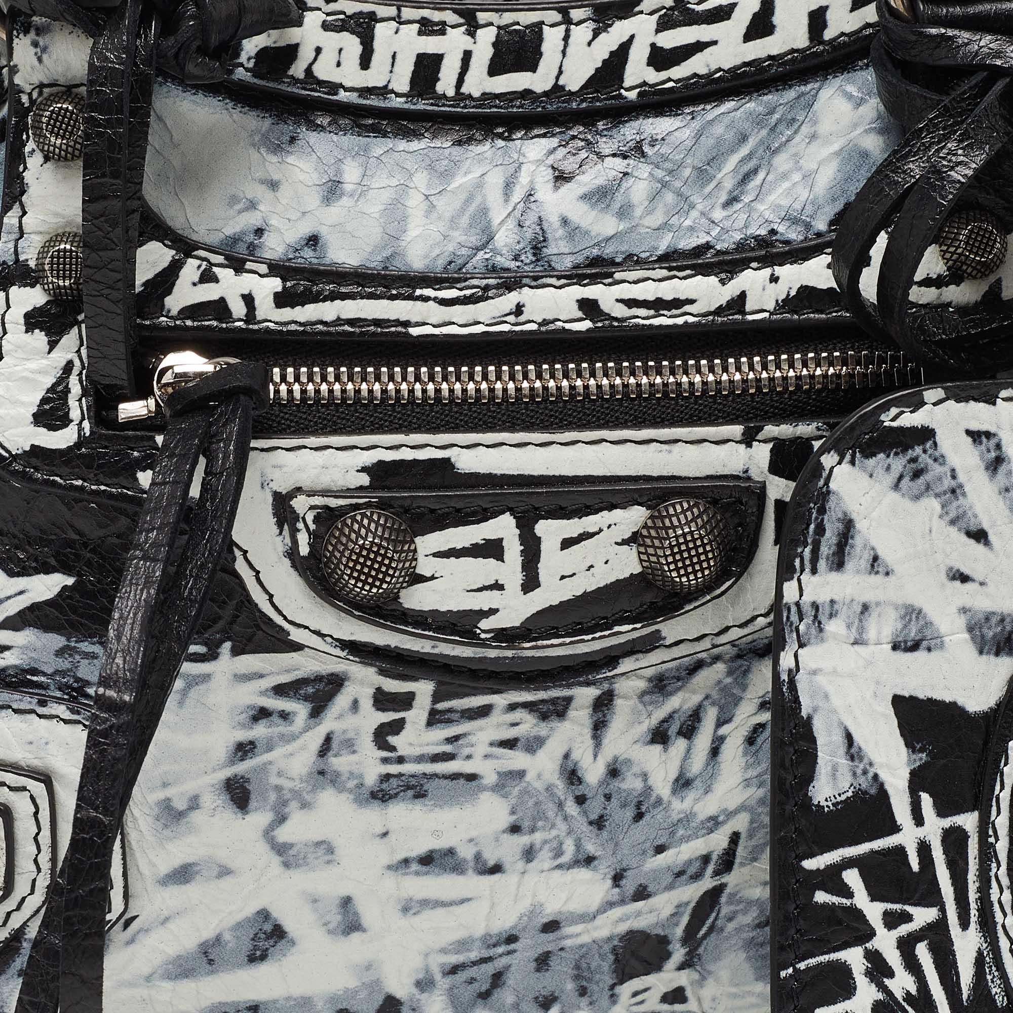 Balenciaga Black/White Graffiti Leather XS Neo Cagole City Bag 1