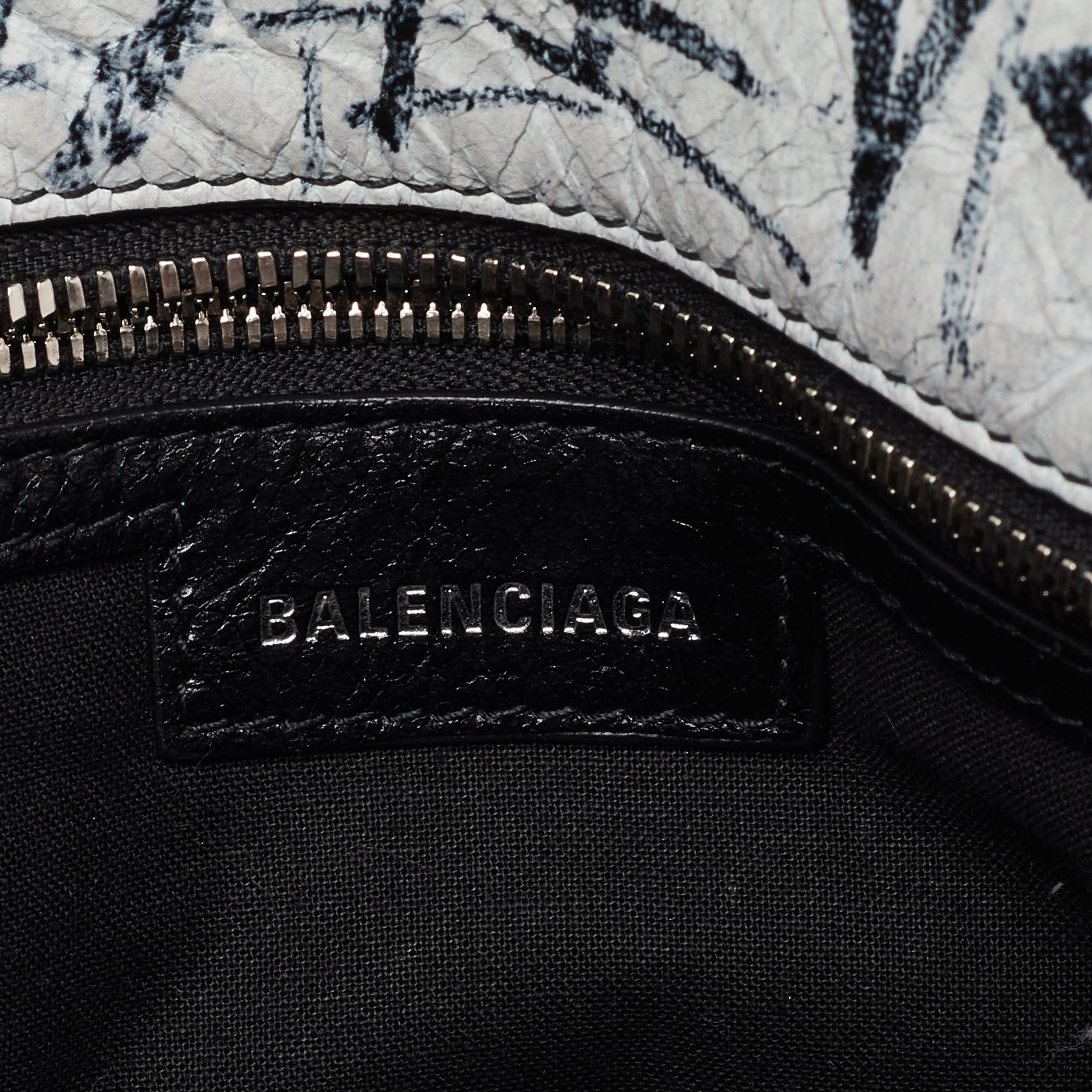 Balenciaga Black/White Graffiti Leather XS Neo Cagole City Bag 4