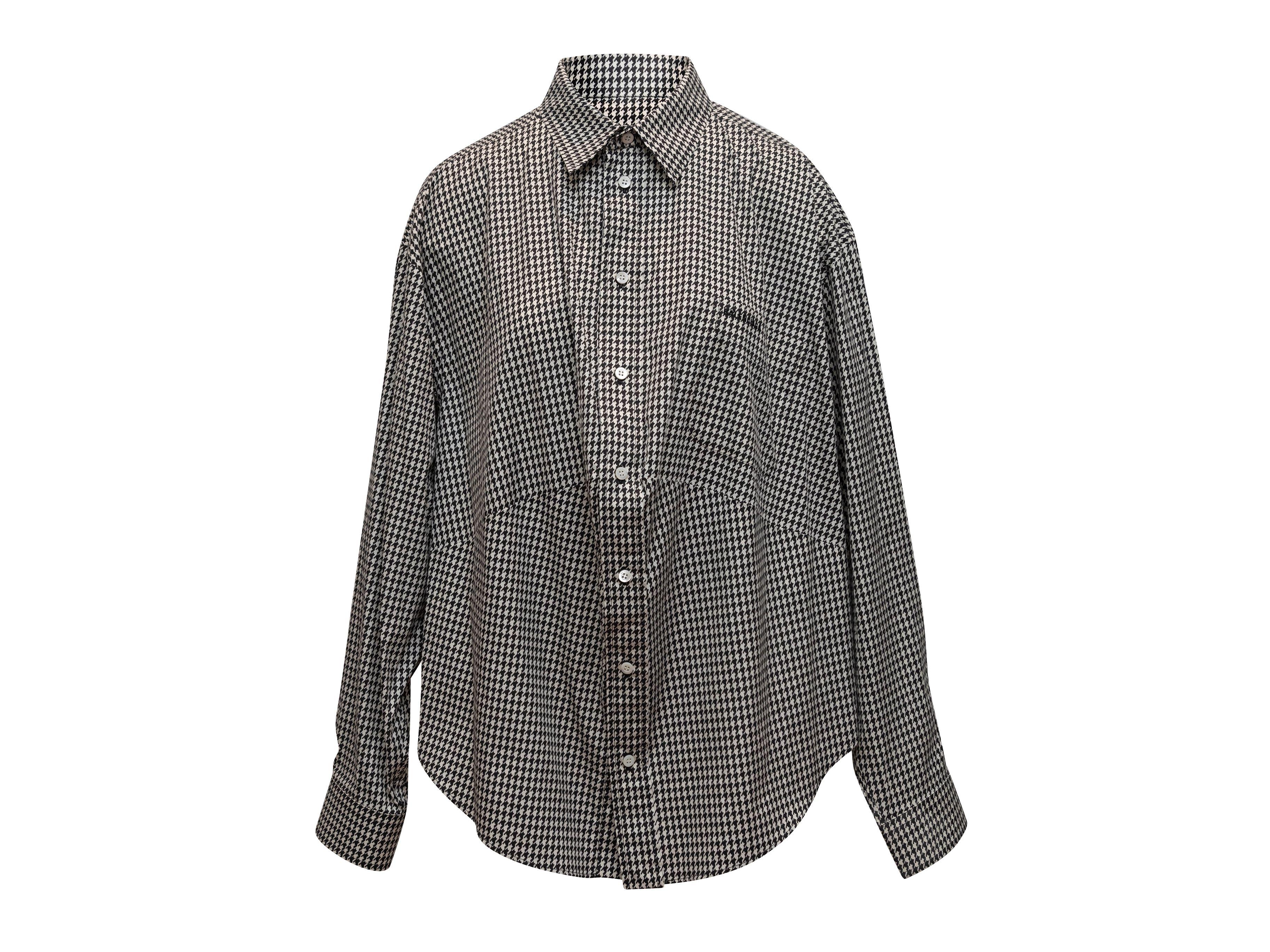 Women's Balenciaga Black & White Houndstooth Button-Up Top