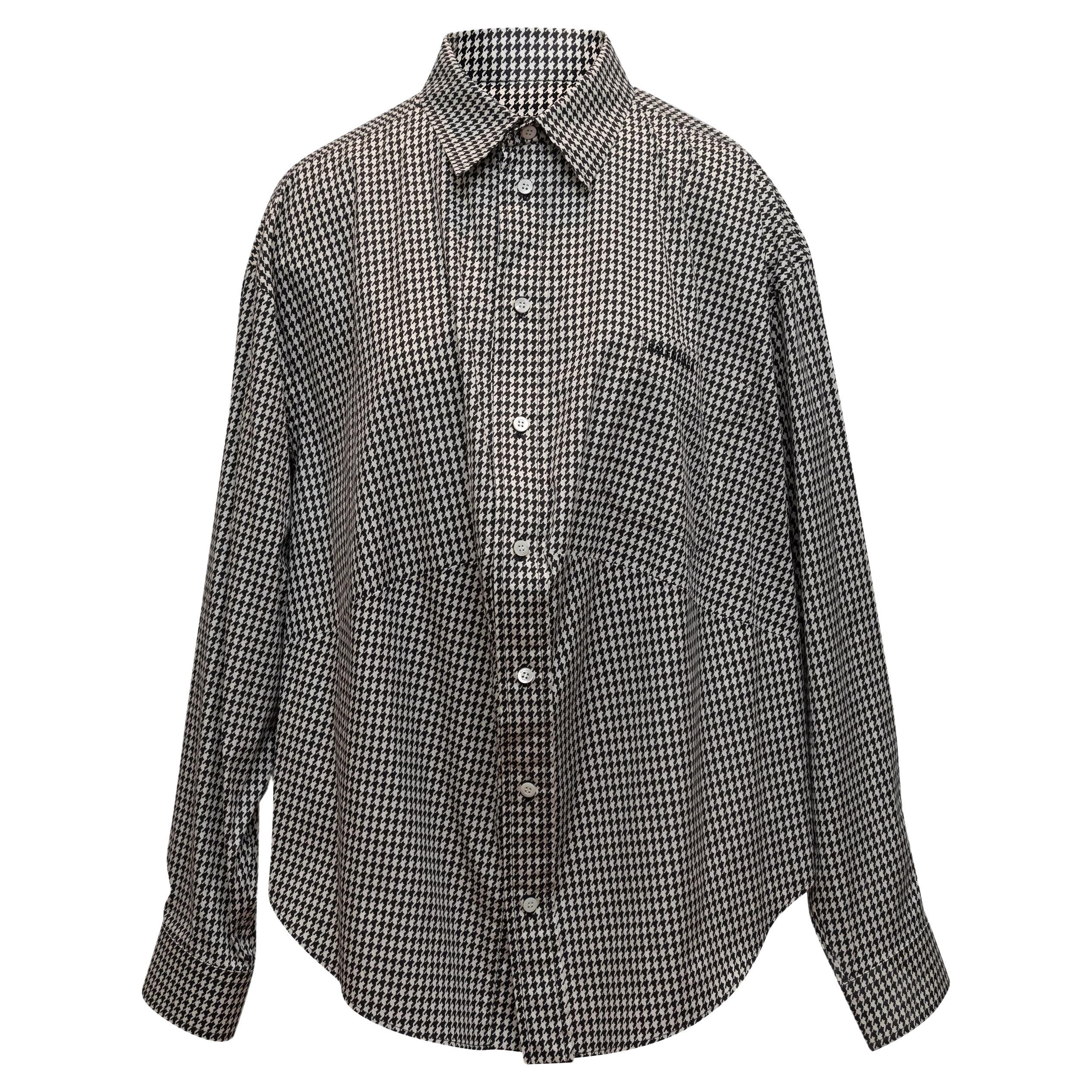 Balenciaga Black & White Houndstooth Button-Up Top