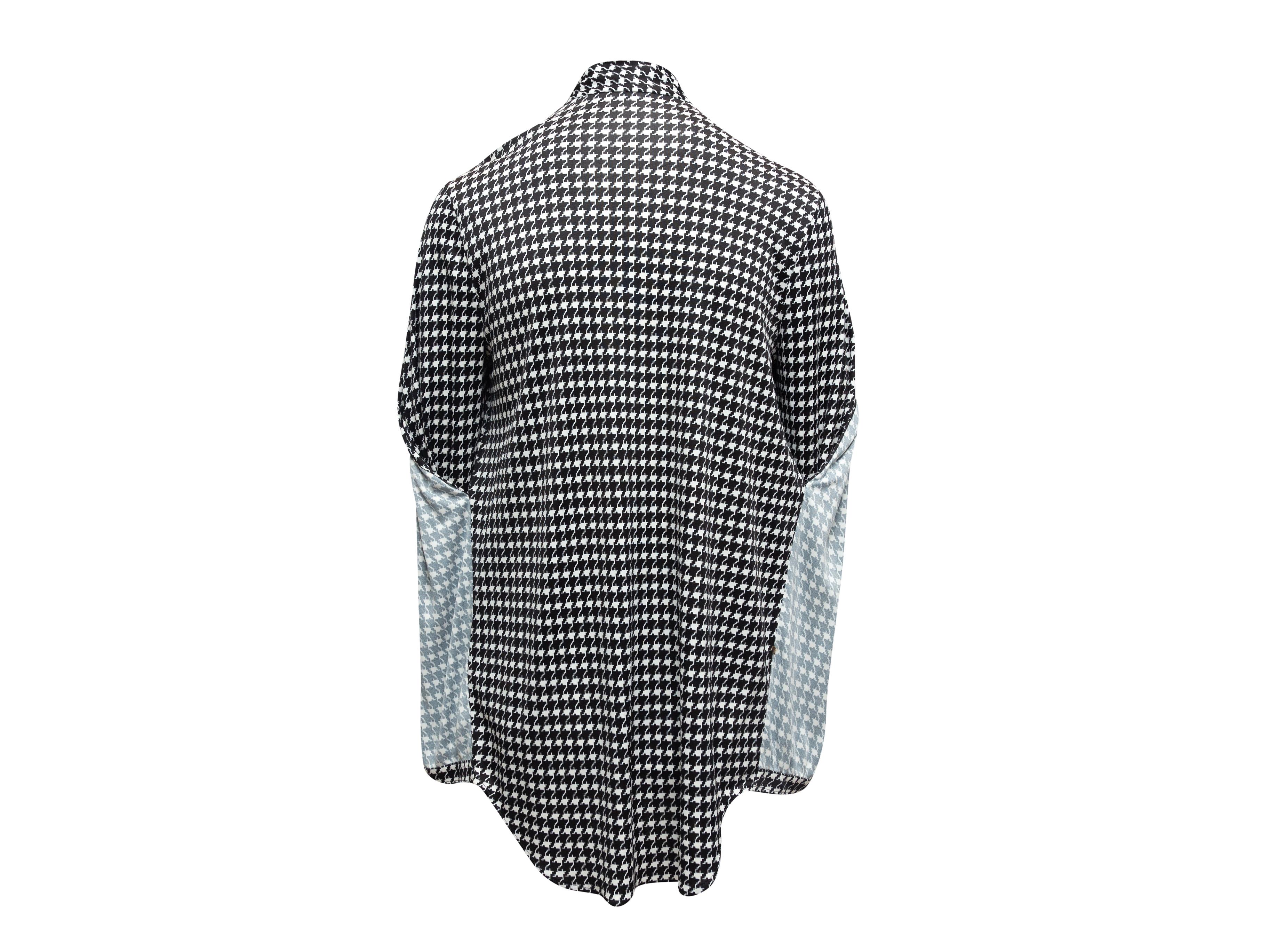 Balenciaga Black & White Houndstooth Pussy Bow Blouse In Excellent Condition In New York, NY