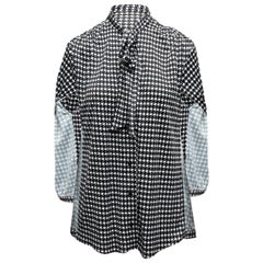 Balenciaga Black & White Houndstooth Pussy Bow Blouse