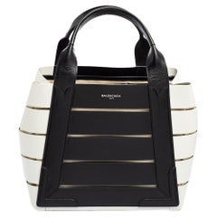 Balenciaga Black/White Leather And Canvas Cut Out Cabas Tote