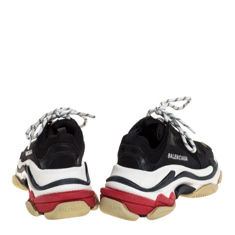 Balenciaga Black/White Leather and Mesh Triple S Platform Sneakers Size 35  For Sale at 1stDibs