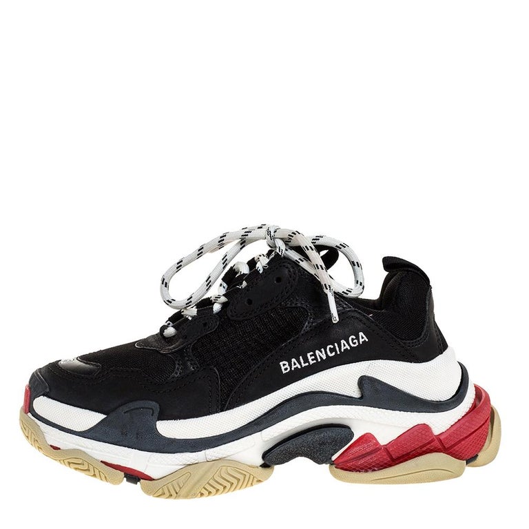 Balenciaga Black/White Leather and Mesh Triple S Platform Sneakers Size 35  For Sale at 1stDibs
