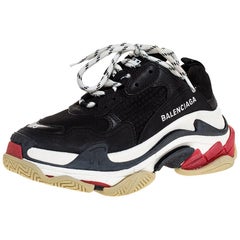 Balenciaga Black/White Leather and Mesh Triple S Platform Sneakers Size 35