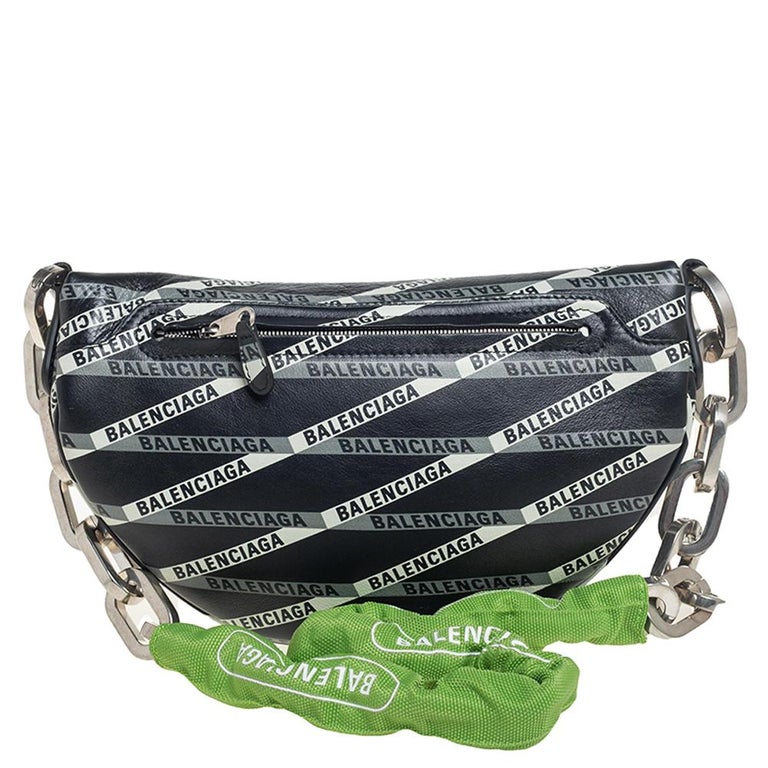 Balenciaga Black/White Leather XS Souvenir Bike Chain Bag at 1stDibs