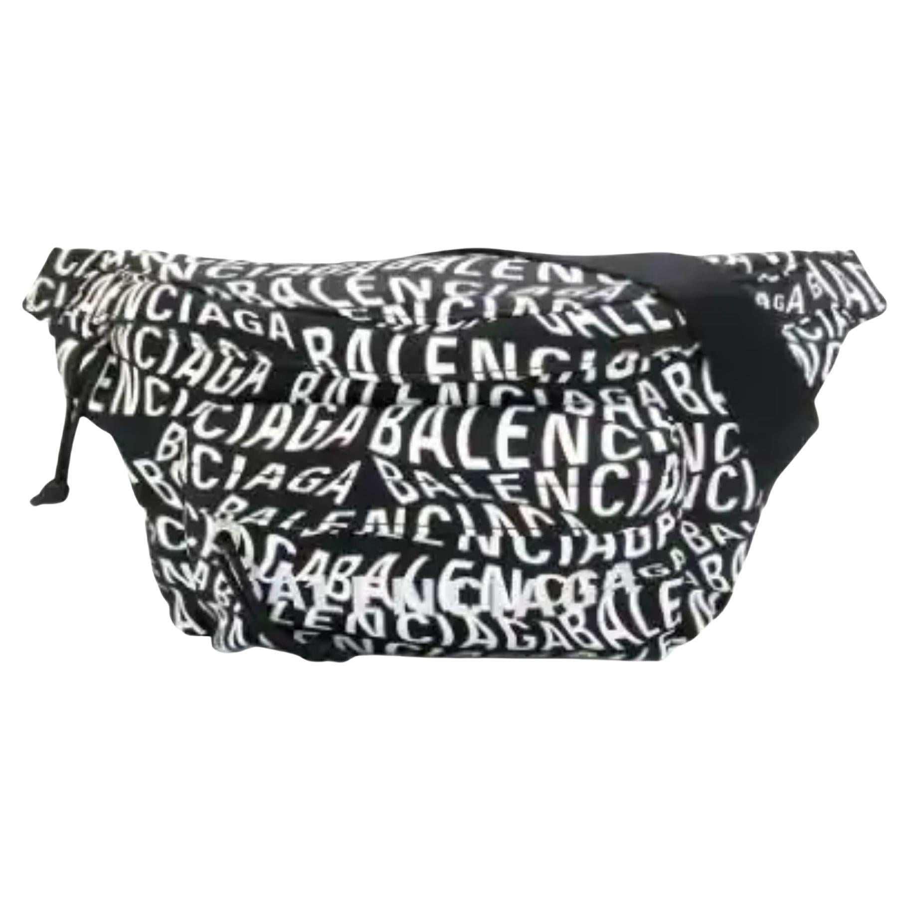 Balenciaga Black & White Logo Wave Wheel Belt Bag