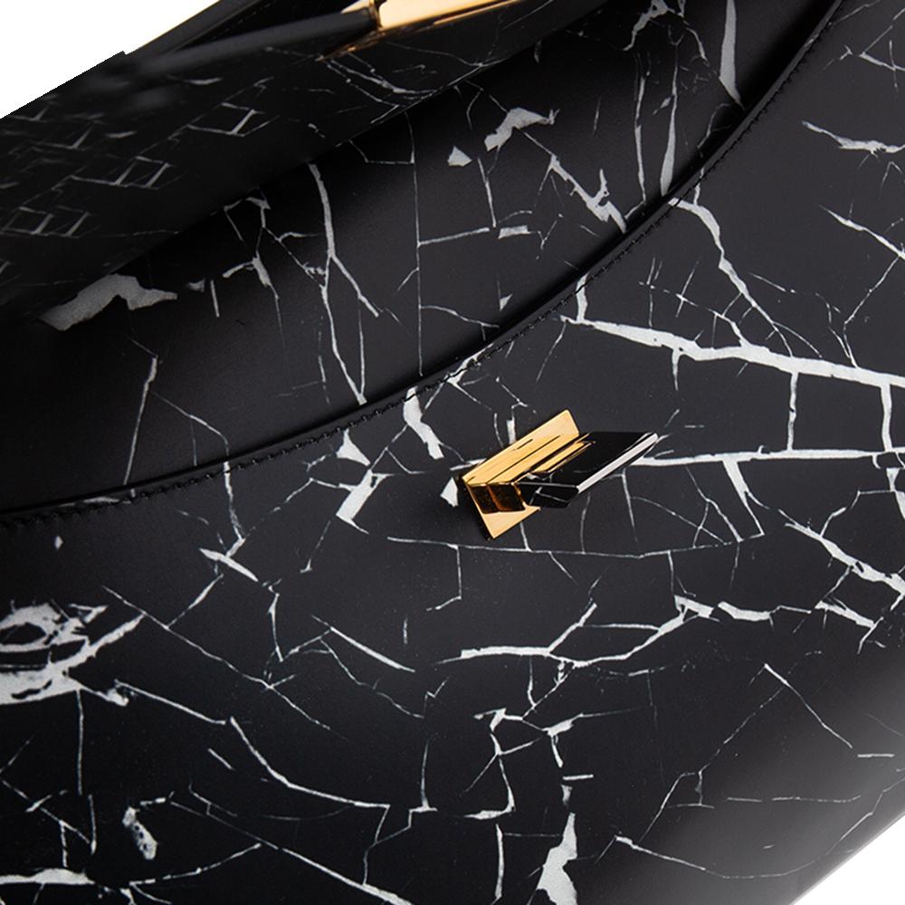Balenciaga Black/White Marble Print Leather Le Dix Cartable Top Handle Bag 3