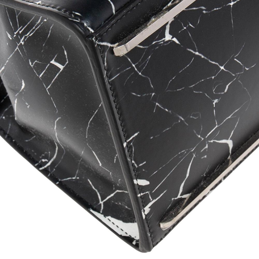 Balenciaga Black/White Marble Print Leather Le Dix Cartable Top Handle Bag 4