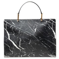 Balenciaga Black/White Marble Print Leather Le Dix Cartable Top Handle Bag