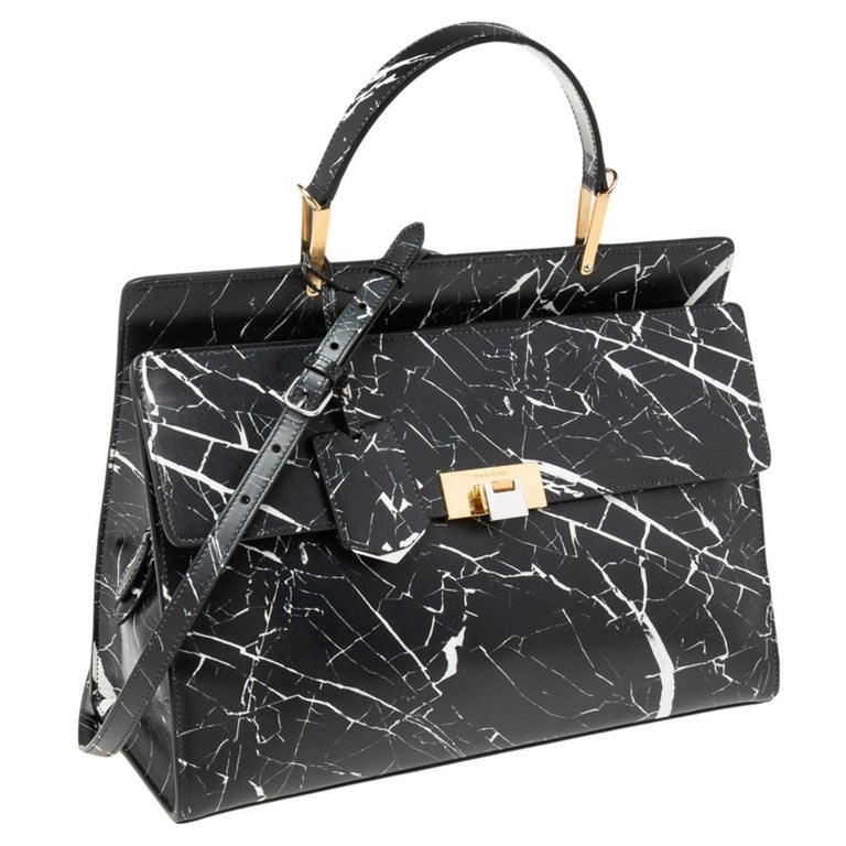 Balenciaga Black/White Marble Print Leather Le Dix Cartable Top Handle Bag  at 1stDibs | balenciaga marble bag