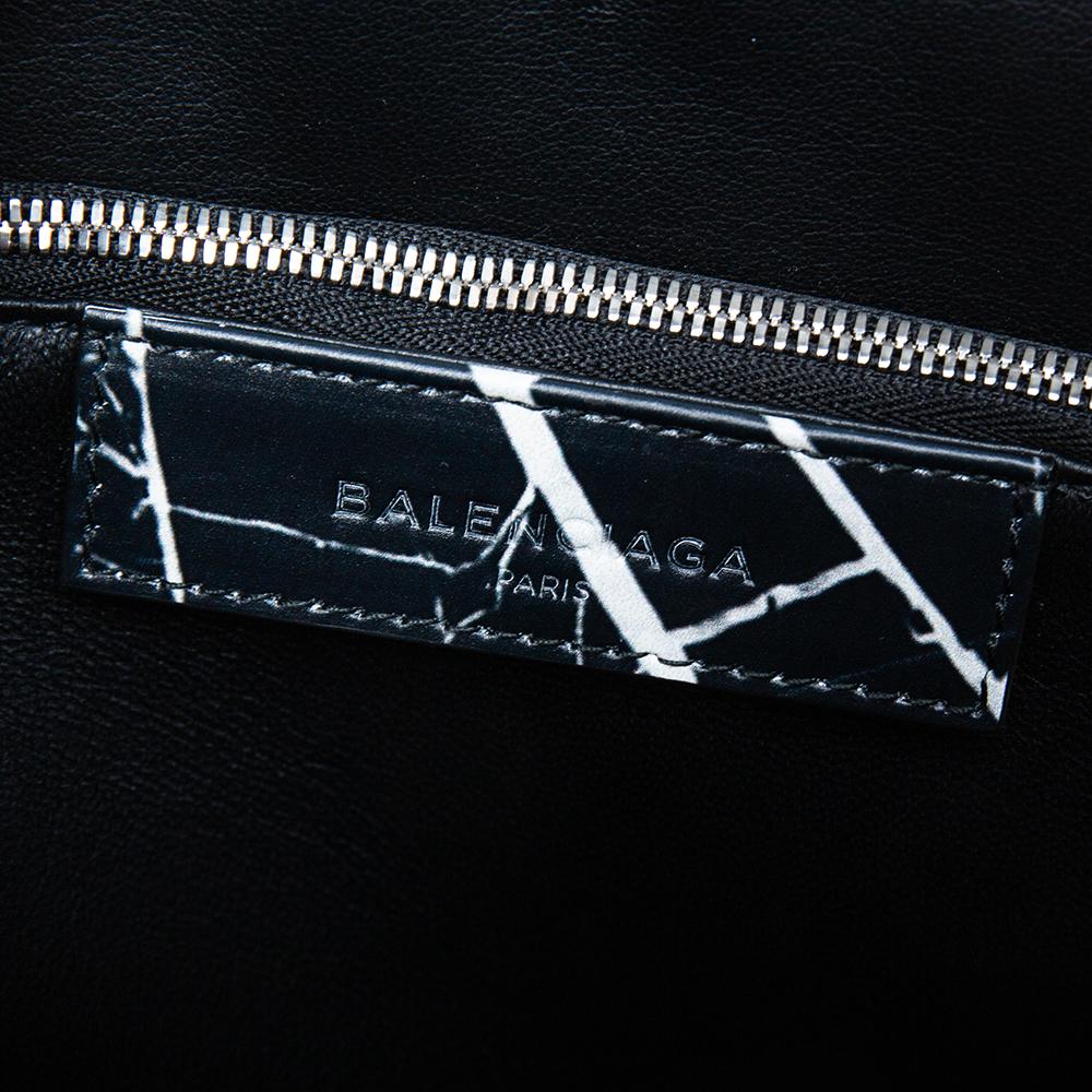 Women's Balenciaga Black/White Marble Print Leather Le Dix Cartable Top Handle Bag