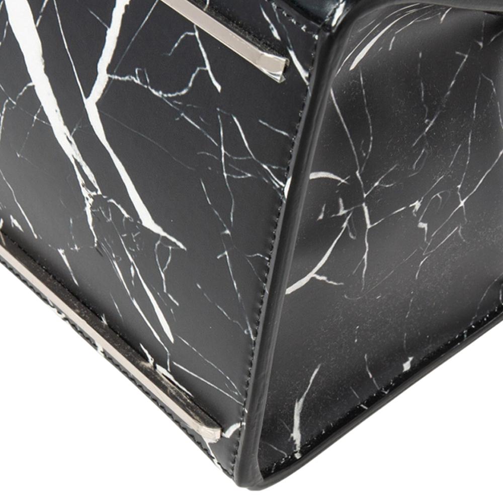 Balenciaga Black/White Marble Print Leather Le Dix Cartable Top Handle Bag 1