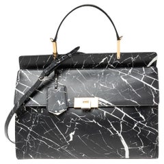 Balenciaga Black/White Marble Print Leather Le Dix Cartable Top Handle Bag