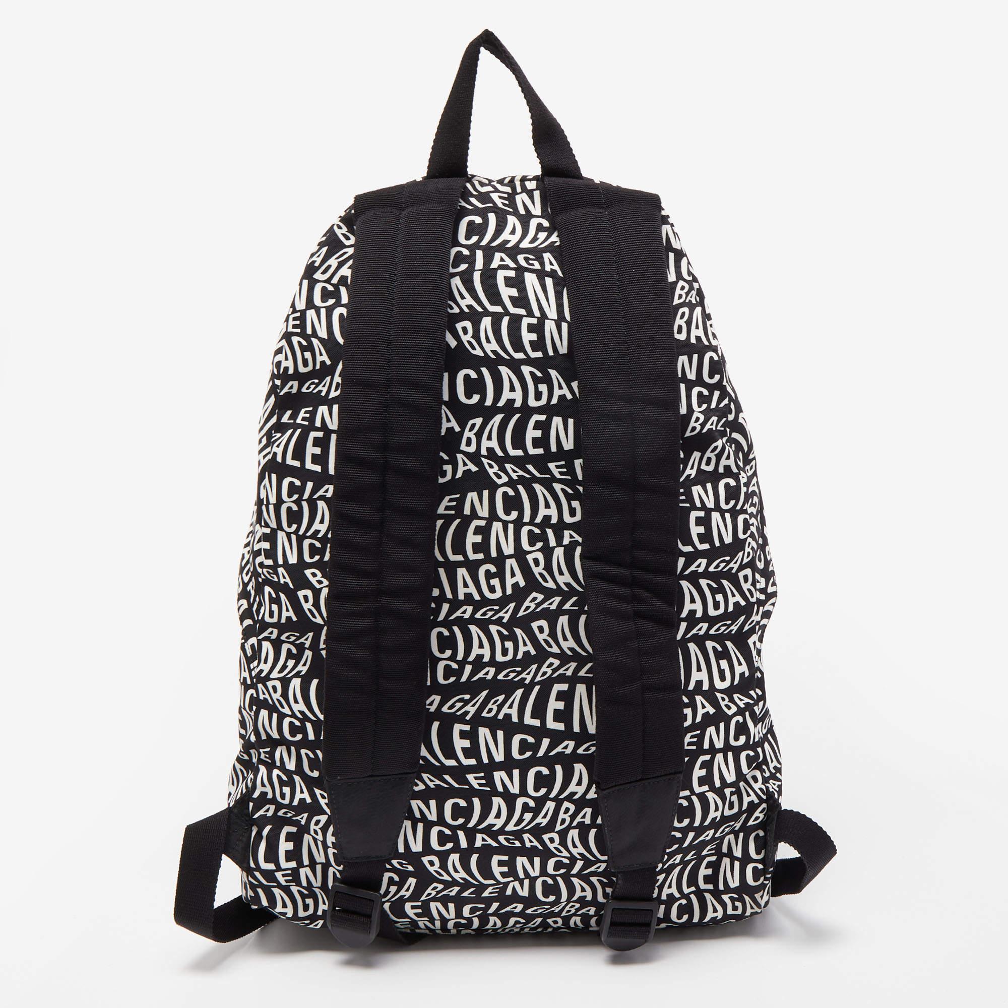 Balenciaga Black/White Nylon Wave Logo Backpack 6