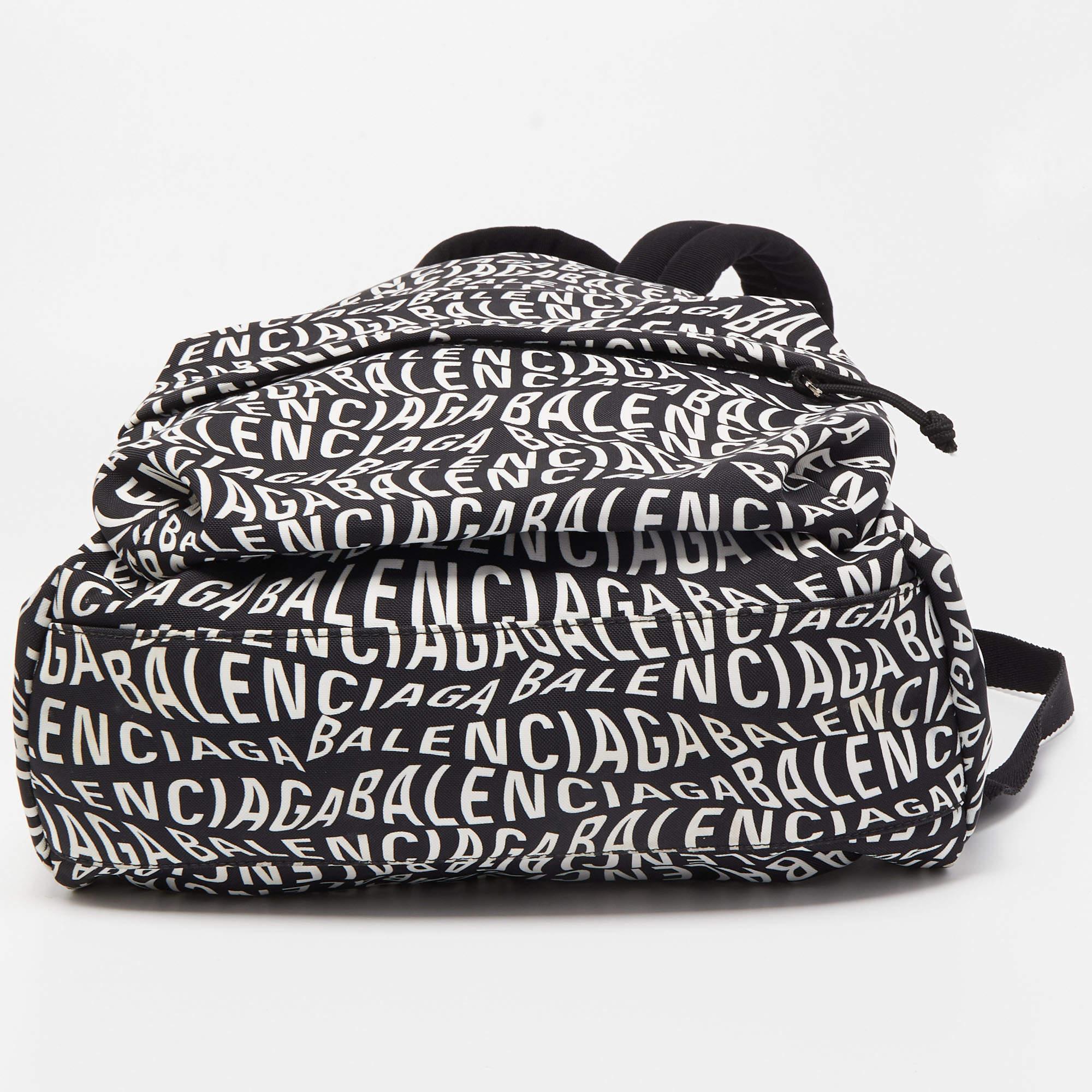 Balenciaga Black/White Nylon Wave Logo Backpack 1