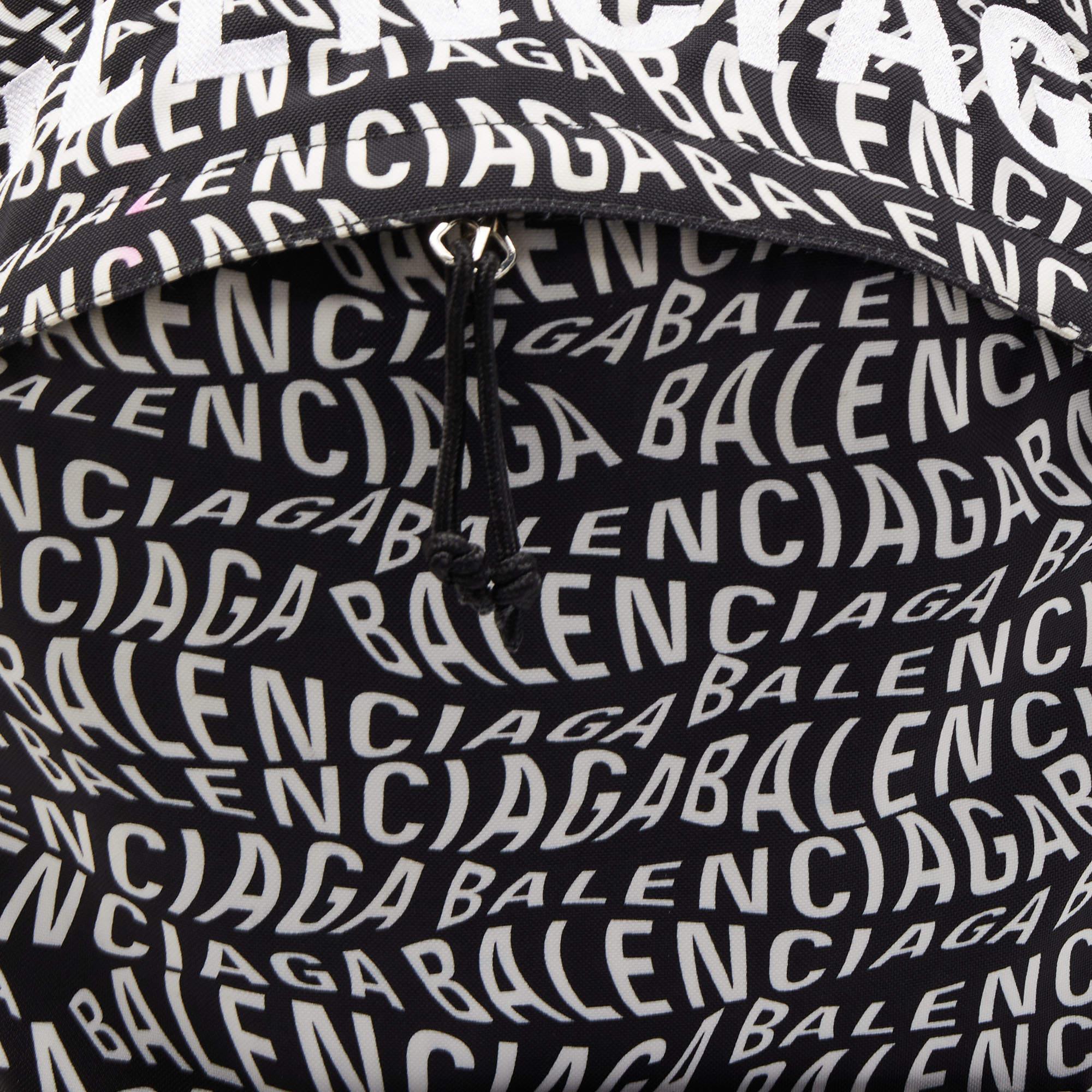 Balenciaga Black/White Nylon Wave Logo Backpack 3