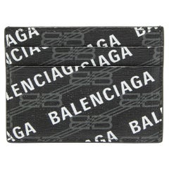 Balenciaga Black/White Printed Logo Leather Card Holder