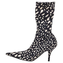 Used Balenciaga Black/White Printed Stretch Fabric Knife Booties Size 36