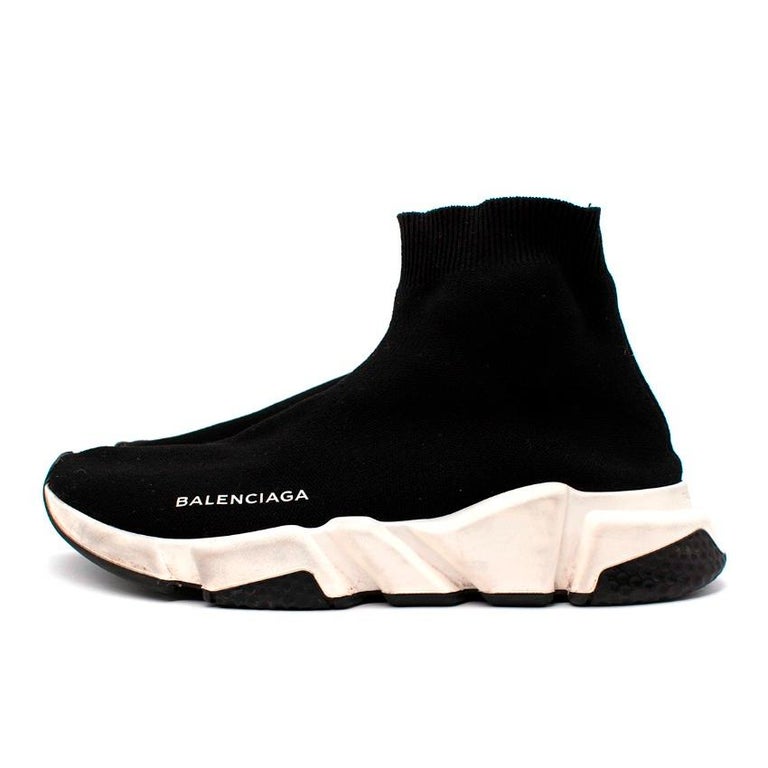 Balenciaga Black and White Speed Slip-On Sock Trainers For Sale at 1stDibs